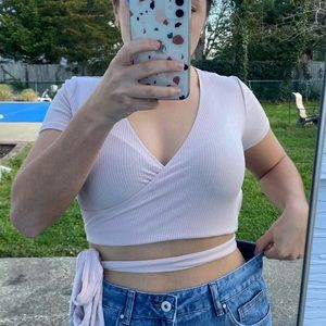 Garage Pink Criss Cross Tie Crop Top